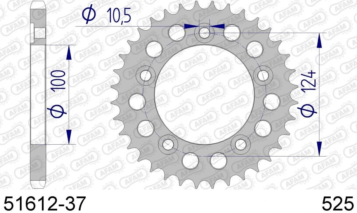 AFAM Tandwiel Achterzijde Aluminium 37T - 525 1 AFAM Tandwiel Achterzijde Aluminium 37T - 525